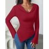 imageZESICA Womens Long Sleeve Cowl Neck Shirts Slim Fit Going Out Y2k Tops Blouses 2025 Fall Outfits Fashion ClothesRed