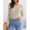 imageZESICA Womens Long Sleeve Crewneck Shirts Fall Ribbed Knit Sweater Slim Fitted Casual Basic Tee TopsAlmond