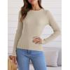 imageZESICA Womens Long Sleeve Crewneck Shirts Fall Ribbed Knit Sweater Slim Fitted Casual Basic Tee TopsAlmond
