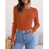 imageZESICA Womens Long Sleeve Crewneck Shirts Fall Ribbed Knit Sweater Slim Fitted Casual Basic Tee TopsCaramel