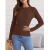 imageZESICA Womens Long Sleeve Crewneck Shirts Fall Ribbed Knit Sweater Slim Fitted Casual Basic Tee TopsCoffee