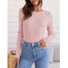 imageZESICA Womens Long Sleeve Crewneck Shirts Fall Ribbed Knit Sweater Slim Fitted Casual Basic Tee TopsPink