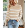 imageZESICA Womens Long Sleeve Lightweight Striped Tops Fall Crewneck Ribbed Knit Loose Shirts 2025 Trendy ClothesApricot