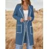 imageZESICA Womens Open Front Long Cardigan Sweater Casual Lapel Coatigan Coat Fall Jacket Outerwear with PocketsDusty Blue