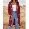 imageZESICA Womens Open Front Long Cardigan Sweater Casual Lapel Coatigan Coat Fall Jacket Outerwear with PocketsWine Red