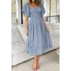 imageZESICA Womens Sexy Boho Off Shoulder Puff Short Sleeve High Waist Ruffled Flowy A Line Beach Party Midi DressLightblue