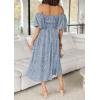 imageZESICA Womens Sexy Boho Off Shoulder Puff Short Sleeve High Waist Ruffled Flowy A Line Beach Party Midi DressLightblue