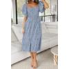 imageZESICA Womens Sexy Boho Off Shoulder Puff Short Sleeve High Waist Ruffled Flowy A Line Beach Party Midi DressLightblue