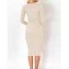 imageZESICA Womens Spring Sweater Dress V Neck Long Sleeve Ribbed Knit Tie Waist Slim Fit Bodycon Midi DressesApricot