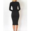 imageZESICA Womens Spring Sweater Dress V Neck Long Sleeve Ribbed Knit Tie Waist Slim Fit Bodycon Midi DressesBlack