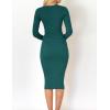 imageZESICA Womens Spring Sweater Dress V Neck Long Sleeve Ribbed Knit Tie Waist Slim Fit Bodycon Midi DressesDarkgreen