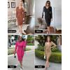imageZESICA Womens Spring Sweater Dress V Neck Long Sleeve Ribbed Knit Tie Waist Slim Fit Bodycon Midi DressesKhaki