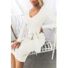 imageZESICA Womens Spring Sweater Dress V Neck Long Sleeve Ribbed Knit Tie Waist Slim Fit Bodycon Midi DressesWhite
