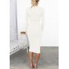 imageZESICA Womens Spring Sweater Dress V Neck Long Sleeve Ribbed Knit Tie Waist Slim Fit Bodycon Midi DressesWhite