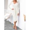 imageZESICA Womens Spring Sweater Dress V Neck Long Sleeve Ribbed Knit Tie Waist Slim Fit Bodycon Midi DressesWhite