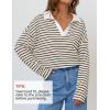 imageZESICA Womens Striped Long Sleeve Tops Oversized Sweatshirt V Neck Loose Fit Tunic Tops Spring Casual BlousesApricot