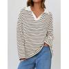 imageZESICA Womens Striped Long Sleeve Tops Oversized Sweatshirt V Neck Loose Fit Tunic Tops Spring Casual BlousesApricot