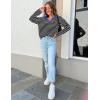 imageZESICA Womens Striped Long Sleeve Tops Oversized Sweatshirt V Neck Loose Fit Tunic Tops Spring Casual BlousesBlack