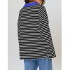 imageZESICA Womens Striped Long Sleeve Tops Oversized Sweatshirt V Neck Loose Fit Tunic Tops Spring Casual BlousesBlack