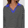 imageZESICA Womens Striped Long Sleeve Tops Oversized Sweatshirt V Neck Loose Fit Tunic Tops Spring Casual BlousesBlack