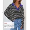 imageZESICA Womens Striped Long Sleeve Tops Oversized Sweatshirt V Neck Loose Fit Tunic Tops Spring Casual BlousesBlack