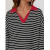 imageZESICA Womens Striped Long Sleeve Tops Oversized Sweatshirt V Neck Loose Fit Tunic Tops Spring Casual BlousesBlack Red