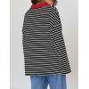 imageZESICA Womens Striped Long Sleeve Tops Oversized Sweatshirt V Neck Loose Fit Tunic Tops Spring Casual BlousesBlack Red