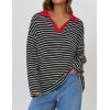 imageZESICA Womens Striped Long Sleeve Tops Oversized Sweatshirt V Neck Loose Fit Tunic Tops Spring Casual BlousesBlack Red