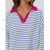 imageZESICA Womens Striped Long Sleeve Tops Oversized Sweatshirt V Neck Loose Fit Tunic Tops Spring Casual BlousesBlue