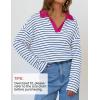 imageZESICA Womens Striped Long Sleeve Tops Oversized Sweatshirt V Neck Loose Fit Tunic Tops Spring Casual BlousesBlue