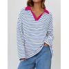 imageZESICA Womens Striped Long Sleeve Tops Oversized Sweatshirt V Neck Loose Fit Tunic Tops Spring Casual BlousesBlue