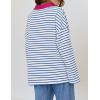 imageZESICA Womens Striped Long Sleeve Tops Oversized Sweatshirt V Neck Loose Fit Tunic Tops Spring Casual BlousesBlue