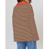 imageZESICA Womens Striped Long Sleeve Tops Oversized Sweatshirt V Neck Loose Fit Tunic Tops Spring Casual BlousesBrown