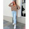 imageZESICA Womens Striped Long Sleeve Tops Oversized Sweatshirt V Neck Loose Fit Tunic Tops Spring Casual BlousesBrown