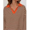 imageZESICA Womens Striped Long Sleeve Tops Oversized Sweatshirt V Neck Loose Fit Tunic Tops Spring Casual BlousesBrown