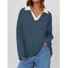 imageZESICA Womens Striped Long Sleeve Tops Oversized Sweatshirt V Neck Loose Fit Tunic Tops Spring Casual BlousesDarkblue