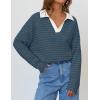 imageZESICA Womens Striped Long Sleeve Tops Oversized Sweatshirt V Neck Loose Fit Tunic Tops Spring Casual BlousesDarkblue