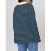 imageZESICA Womens Striped Long Sleeve Tops Oversized Sweatshirt V Neck Loose Fit Tunic Tops Spring Casual BlousesDarkblue