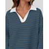 imageZESICA Womens Striped Long Sleeve Tops Oversized Sweatshirt V Neck Loose Fit Tunic Tops Spring Casual BlousesDarkblue