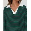 imageZESICA Womens Striped Long Sleeve Tops Oversized Sweatshirt V Neck Loose Fit Tunic Tops Spring Casual BlousesDarkgreen