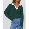 imageZESICA Womens Striped Long Sleeve Tops Oversized Sweatshirt V Neck Loose Fit Tunic Tops Spring Casual BlousesDarkgreen