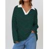 imageZESICA Womens Striped Long Sleeve Tops Oversized Sweatshirt V Neck Loose Fit Tunic Tops Spring Casual BlousesDarkgreen