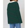 imageZESICA Womens Striped Long Sleeve Tops Oversized Sweatshirt V Neck Loose Fit Tunic Tops Spring Casual BlousesDarkgreen