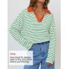 imageZESICA Womens Striped Long Sleeve Tops Oversized Sweatshirt V Neck Loose Fit Tunic Tops Spring Casual BlousesGreen