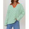 imageZESICA Womens Striped Long Sleeve Tops Oversized Sweatshirt V Neck Loose Fit Tunic Tops Spring Casual BlousesGreen