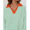 imageZESICA Womens Striped Long Sleeve Tops Oversized Sweatshirt V Neck Loose Fit Tunic Tops Spring Casual BlousesGreen