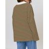 imageZESICA Womens Striped Long Sleeve Tops Oversized Sweatshirt V Neck Loose Fit Tunic Tops Spring Casual BlousesKhaki