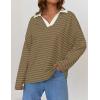 imageZESICA Womens Striped Long Sleeve Tops Oversized Sweatshirt V Neck Loose Fit Tunic Tops Spring Casual BlousesKhaki