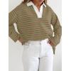 imageZESICA Womens Striped Long Sleeve Tops Oversized Sweatshirt V Neck Loose Fit Tunic Tops Spring Casual BlousesKhaki