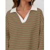imageZESICA Womens Striped Long Sleeve Tops Oversized Sweatshirt V Neck Loose Fit Tunic Tops Spring Casual BlousesKhaki